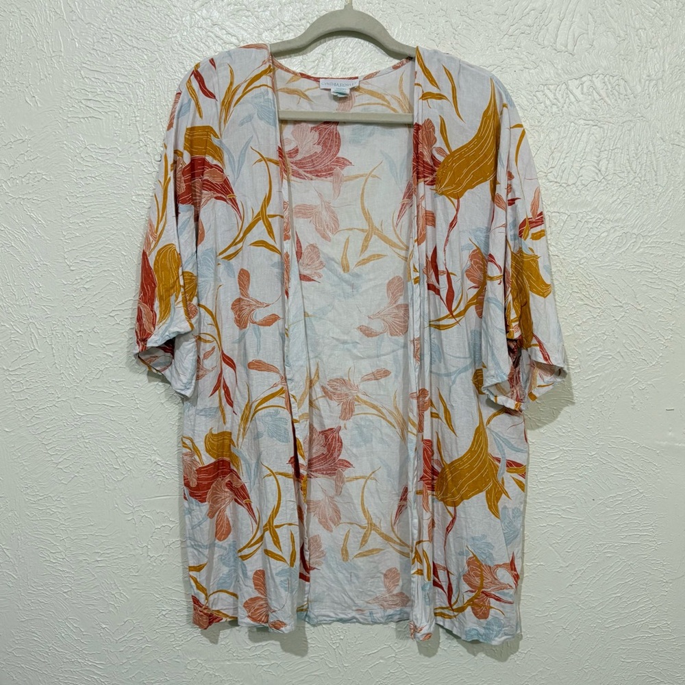 Cynthia Rowley tropical floral open front Kimono Top - Red, Yellow, Blue
